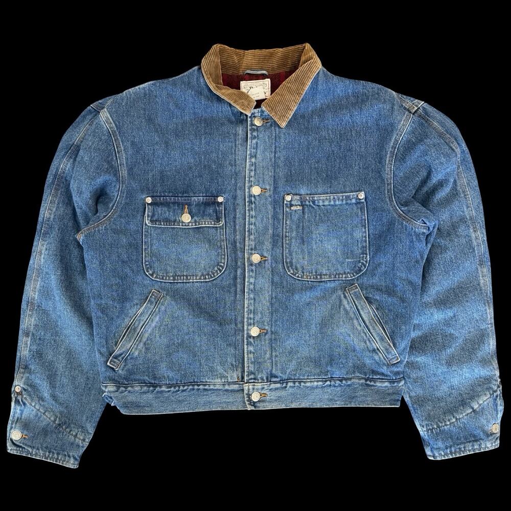 Polo Ralph Lauren Authentic Dungarees Denim Chore Jacket Corduroy Collar USA
